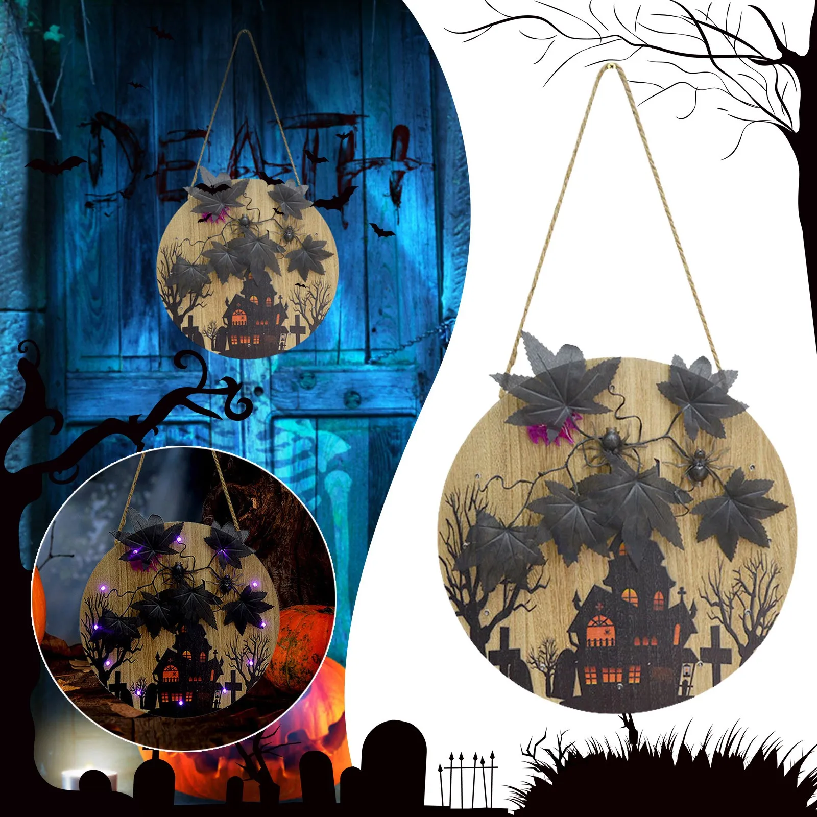 

Деревянная бирка для Хэллоуина, деревянная бирка с тыквой для Хэллоуина, добро пожаловать в дом, деревянный знак, украшение для входной двер...