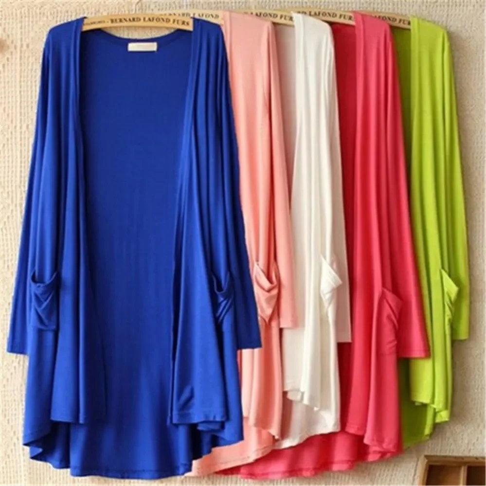 

Женский длинный кардиган средней длины, Повседневный Кардиган с карманами, кардиганы из модала неправильной формы, Женская шаль с длинным р...