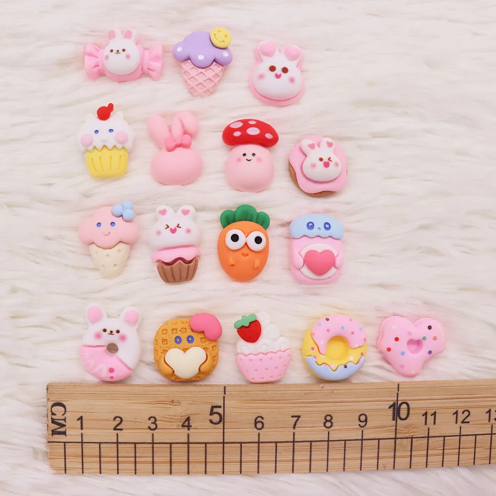 

Mix 50PCS Resin Buckle Clog Rabbit Ice Cream Donut Carrot Cookies Cupcakes Silicone Croc Slipper Accessories Button Decoration