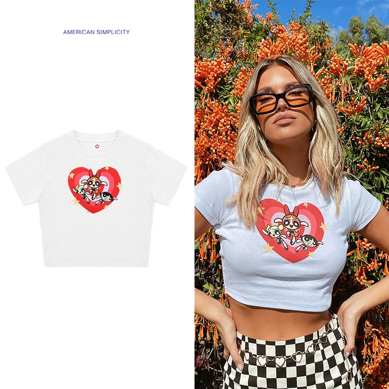 

2023 Summer New Harajuku Style Cartoon Anime Cotton Cute Sweet Cool Girl Spicy Girl Open Umbilical Hip Hop Jazz Fashion Short Sl