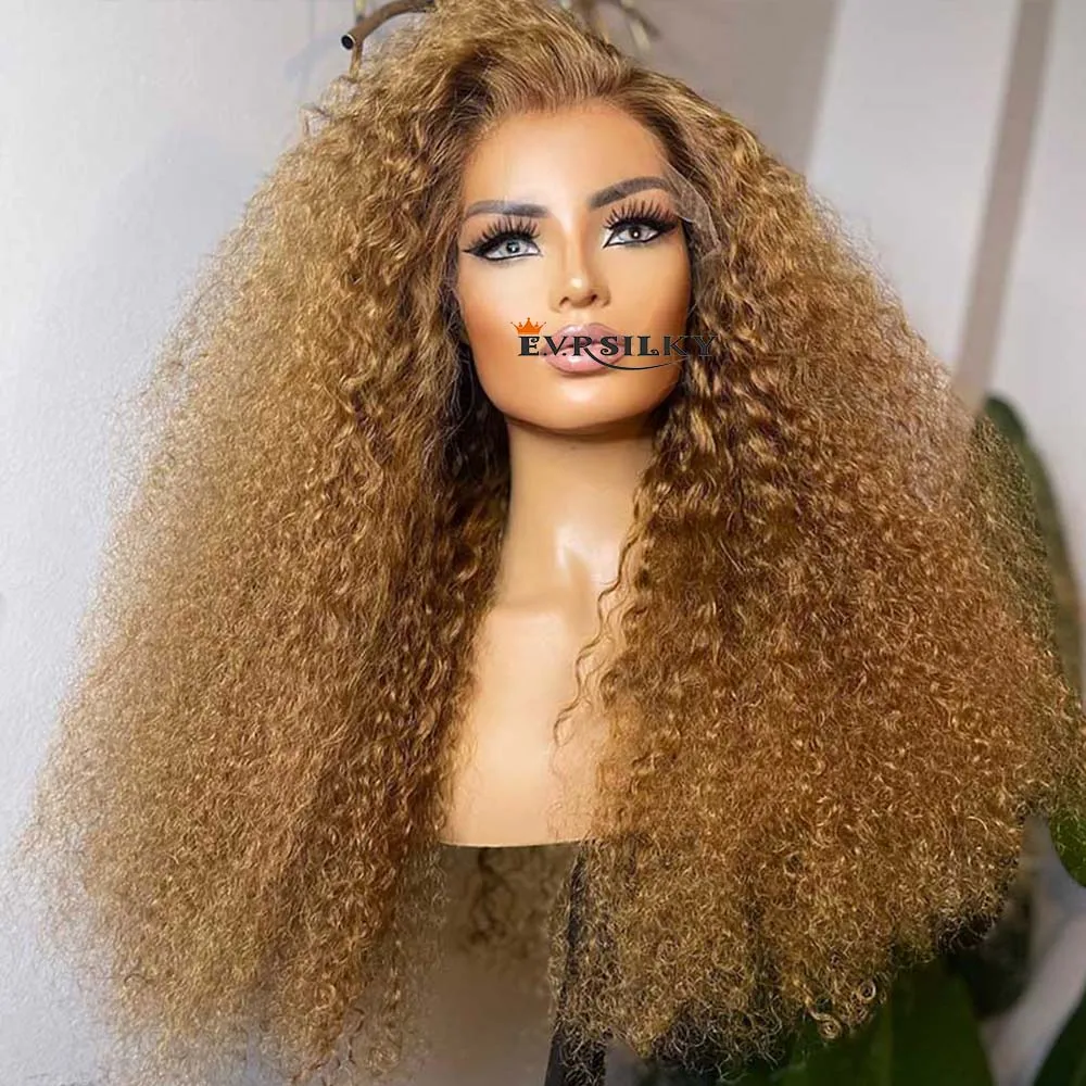 Honey Blonde 360 HD Lace Frontal Wig Bouncy Curly Ombre Human Hair Strawberry Blonde Afro Kinky Curly Glueless Remy Hair Wigs
