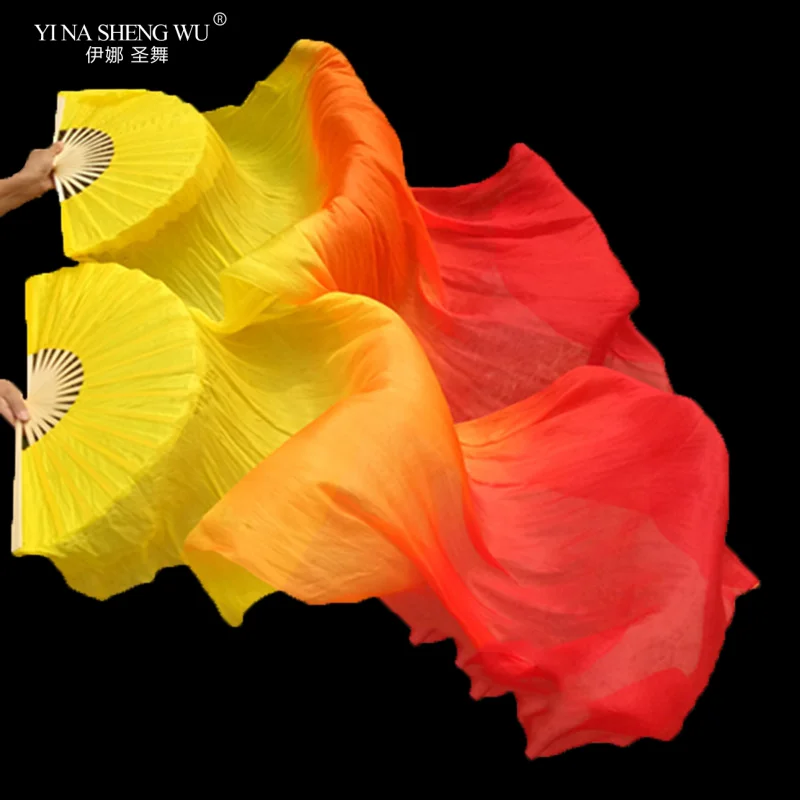 1 para wysokiej jakości prawdziwego jedwabiu wachlarz do tańca brzucha chiński ręcznie barwiony tancerz praktyka długie jedwabne wachlarze