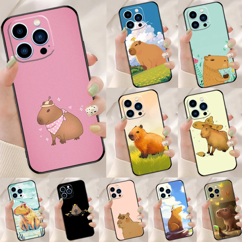 Милый чехол с капибарой для iPhone 16 15 Pro Max 11 12 13 Mini 14 Plus XR 16e задняя крышка телефона