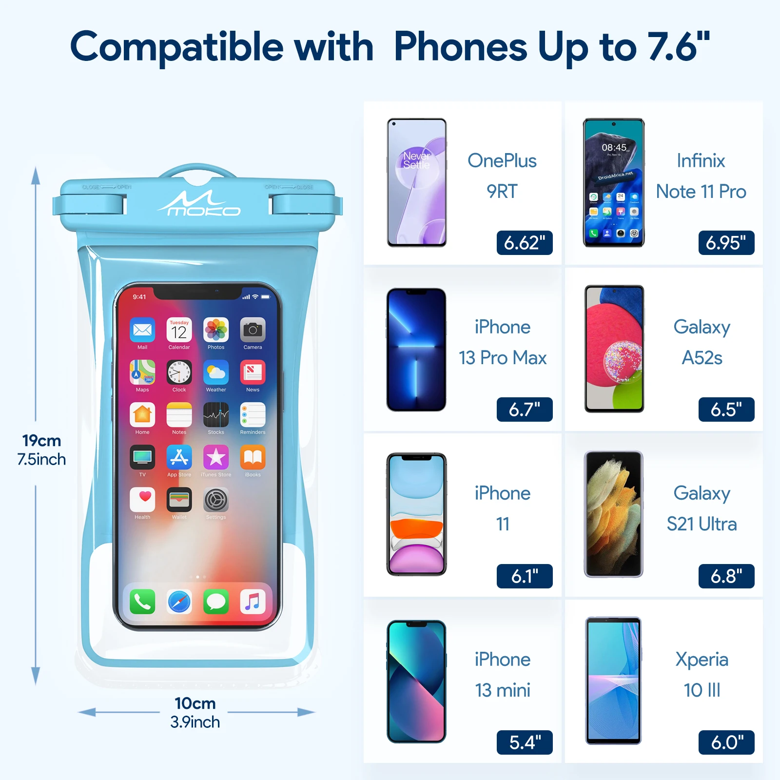 MoKo Waterproof Phone Pouch Holder 2 Pcs Floating Case Dry Bag with Lanyard for iPhone 13/13 Pro Max/12/11 Pro/SE 3, Galaxy S21