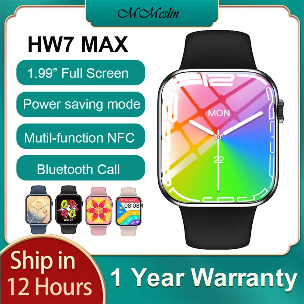 

2022 New 1.99" Full screen HW7 Max Smartwatch Men 45mm NFC + New added power saving mode Women Smart Watch PK Dt100 W37 W27 HW22