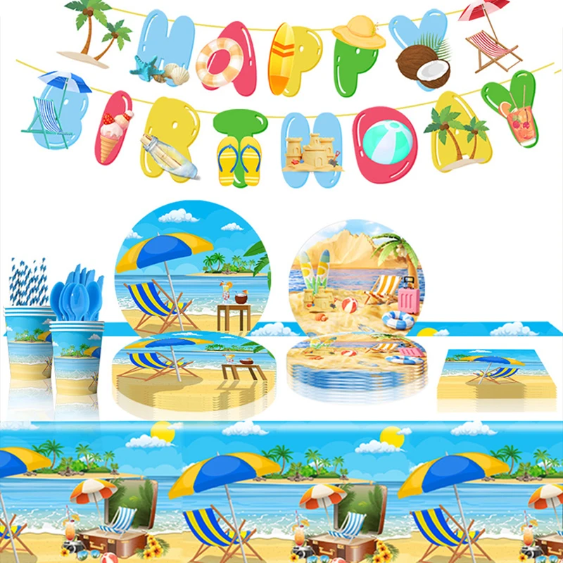 Летние пляжные аксессуары для украшения, столовая посуда, салфетка, скатерть, баннер, Детские сувениры для будущей мамы