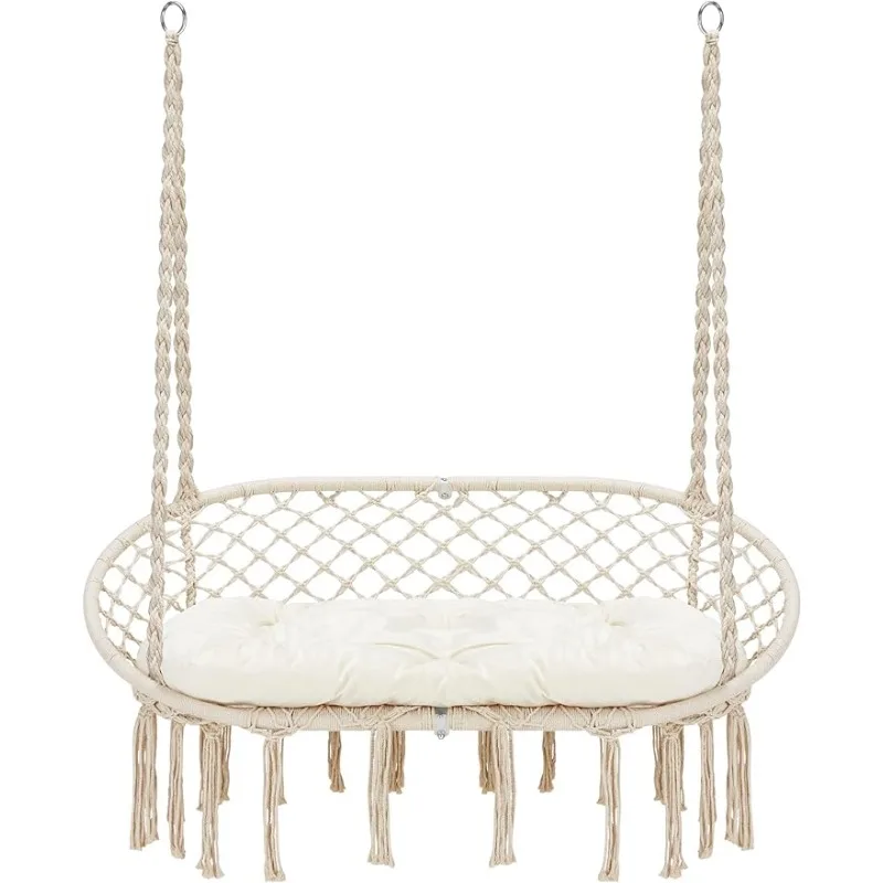 

Cushion,Hanging Cotton Ropes, Metal Frame, 450 lbs Capacity Indoor Outdoor, Patio, Balcony, Living,Deck, Yard, Garden