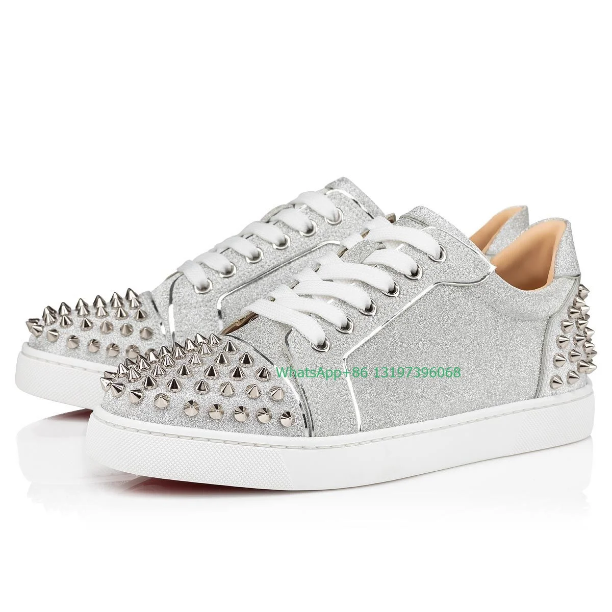 Lady spikes toe matal design sneakers causal comfy attractive flat sneakers lace-up summer dress shoes office footwear size 46