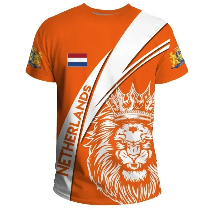 Netherlands National Emblem Men's T Shirt Hot Sale 3D Printed Summer Holland Short Sleeve Fashion Football Sports Dutch T-Shirts