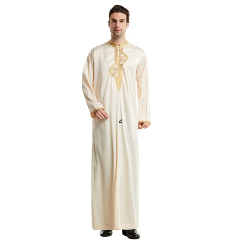 

Muslim Men Jubba Thobe Islamic Clothing Stand Collar Kimono Long Robe Saudi Musulman Wear Abaya Caftan Jubah Dubai Arab Dressing