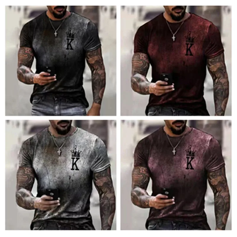 

King style men's 3D printed T-shirt visual impact party shirt punk gothic round neck high-quality American muscle style short sl
