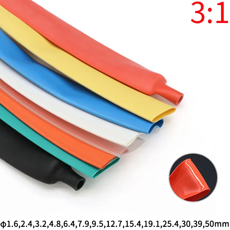 

1M 3:1 Heat Shrink Tube With Double Wall Glue Tube Diameter 1.6/2.4/3.2/4.8/6.4/7.9/9.5/12.7/15.4/19.1/25.4/30/39/50mm