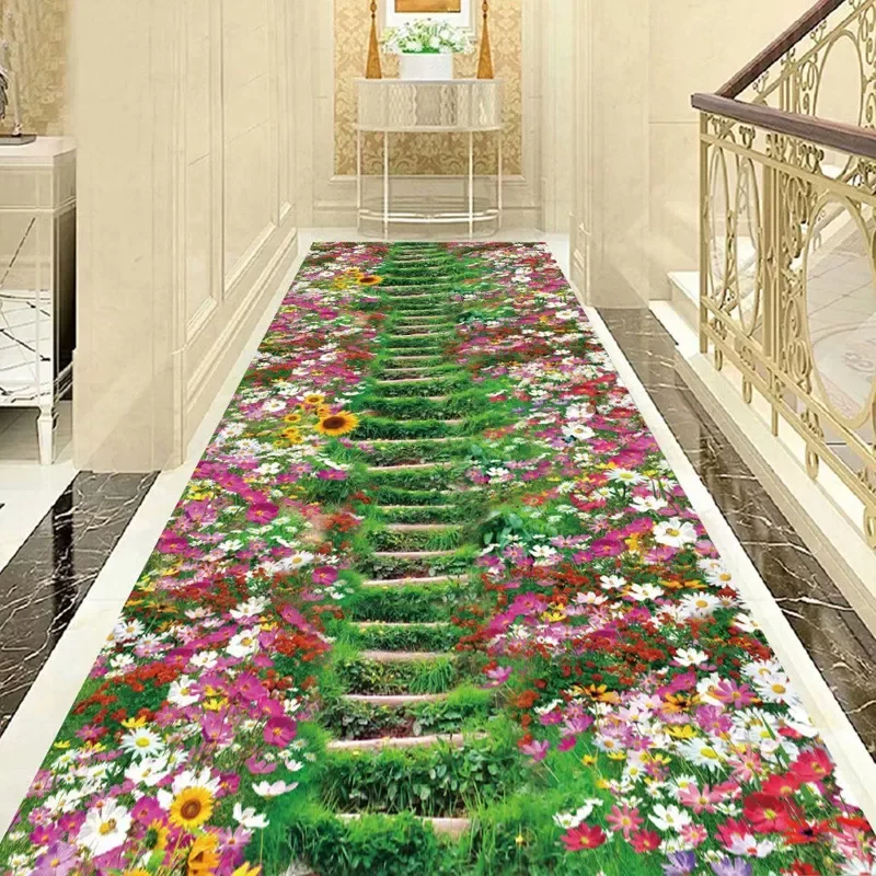 

NEW2023 Floral Lawn Path 3D Carpets for Hallway Corridor Passage Rug Runner Long Living Room Area Rug Home Kitchen Bedroom Floor