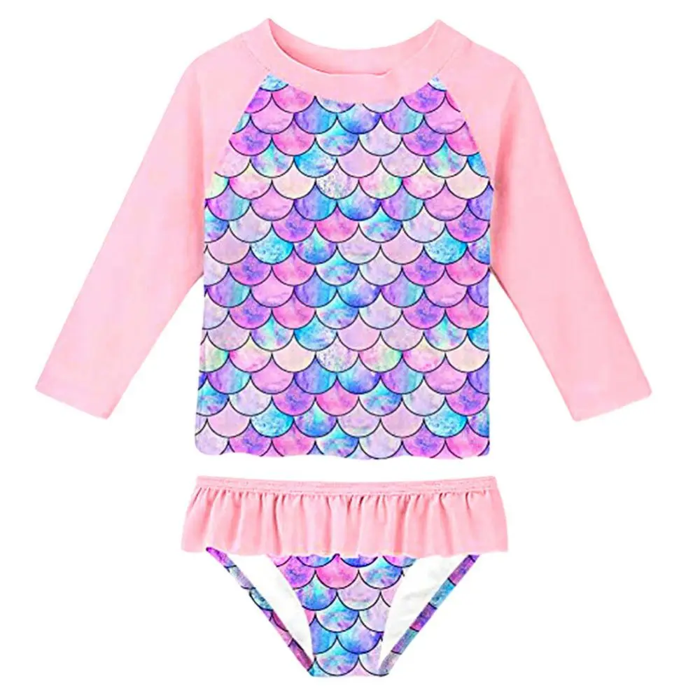 

Mermaid Ruffled Bikini Bottoms Swimwear 2-7 Years Kids Girls Rashguard 2 Pieces Swimsuit Set Long Sleeve Bathing Suits