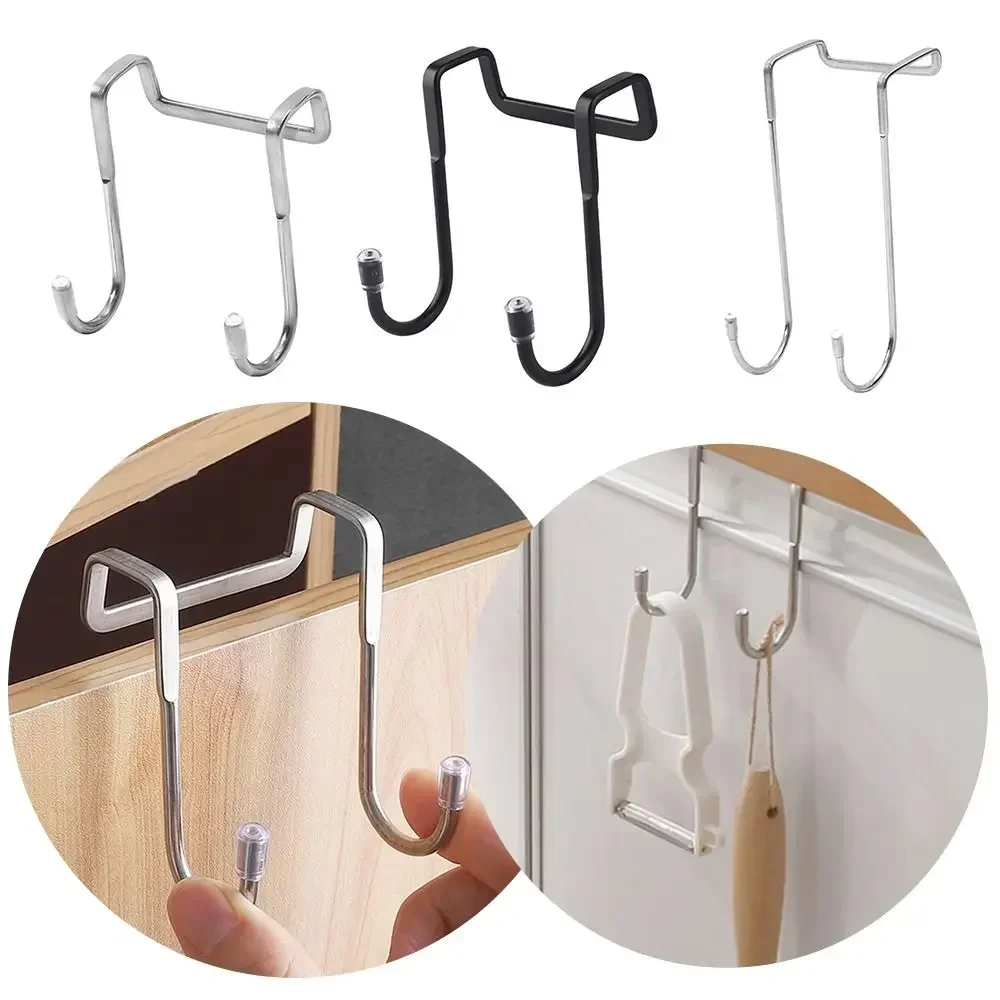 304 Stainless Steel Double S-Shape Hook Free Punching Cabinet Door Back Type Coat Towel Storage Hanger for Kitchen Bathroom
