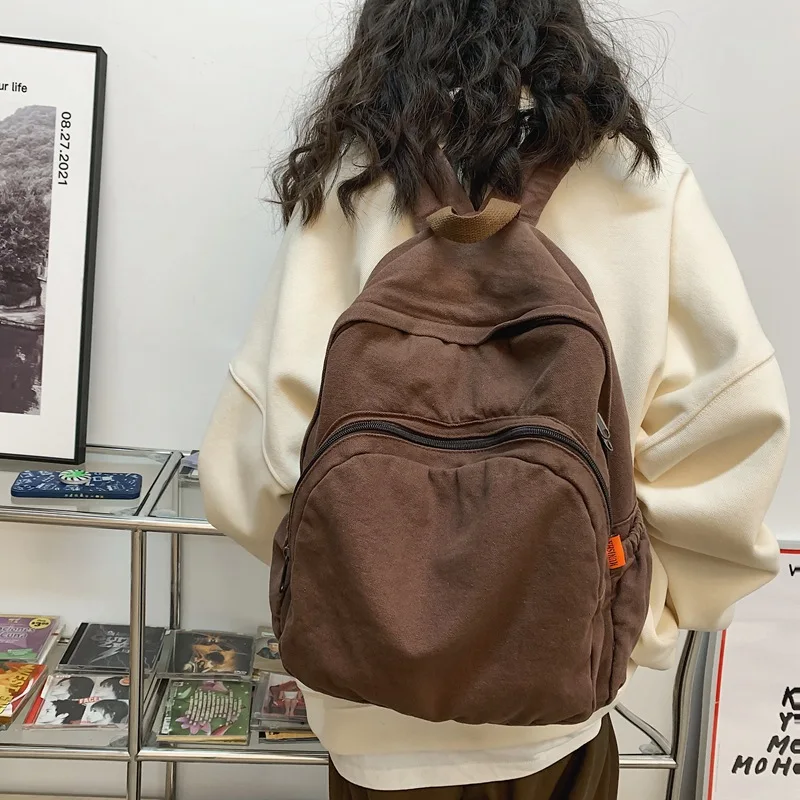 Vintage Canvas Japanese backpack Lazy Style teen school backpack Solid Large school bags for boys Casual Big backpacks for girls