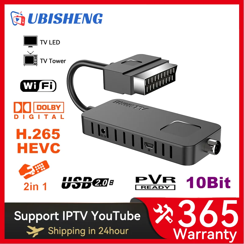 Декодер UBISHENG TV Scart H.265 Стандартный цифровой ТВ-приставка DVBT2 HD телеприставка с