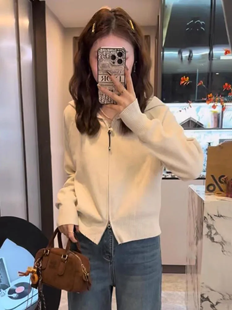 Женский вязаный кардиган с двойной молнией и длинными рукавами новинка 2024