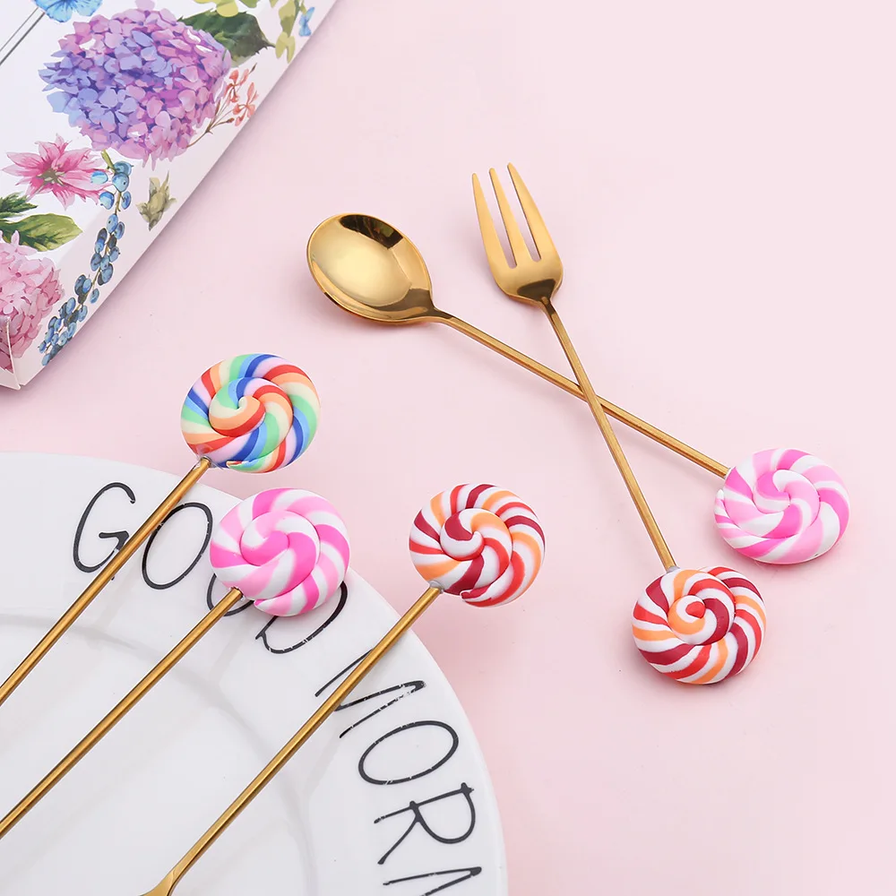 

Colorful Ice Cream Spoon Tea Spoon Stainless Steel Mixing Coffee Spoon Long Handle Cartoon Fruit Fork Kitchen Cafe Tools Spoon