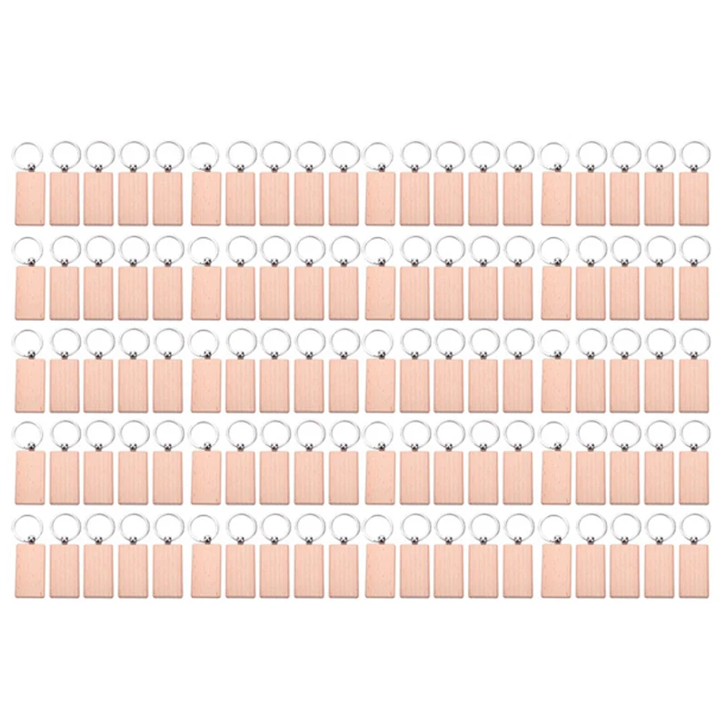 

100 Blank Wooden Keychain Rectangular Engraving Key ID Can Be Engraved DIY