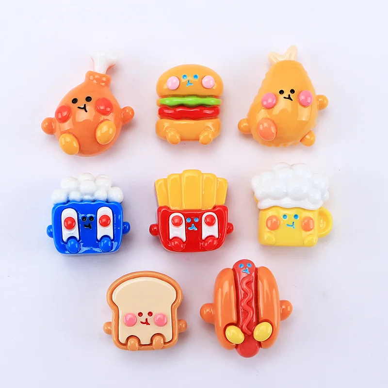 

Kawaii Cartoon French Fries Chicken Leg Hamburg Flat Back Resin Cabochon Fake Food Scrapbooking Craft DIY Accessories Decoration
