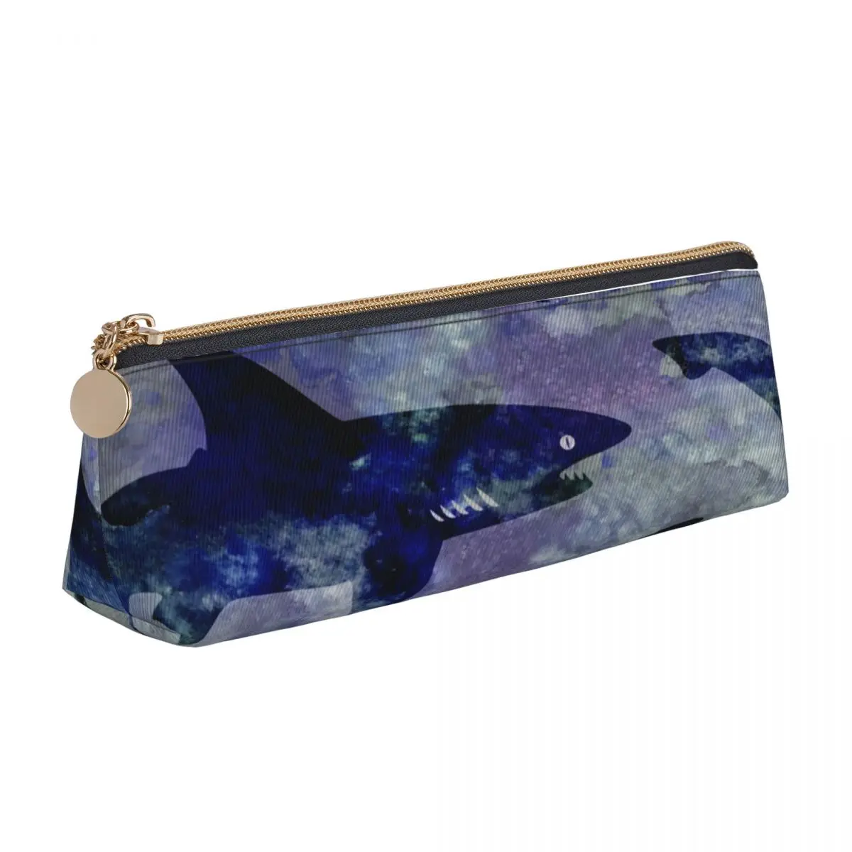 

Great White Shark Leather Pencil Case Funny Animal Print University Teens Pencil Box Vintage Large Capacity Triangle Pen Pouch