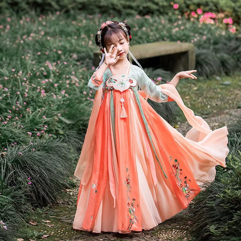 

2023 Ancient Hanfu Girls Oriental Chinese Costume Kids Traditional Chinese Dress Children Fairies Tang Dynasty Performance Wear