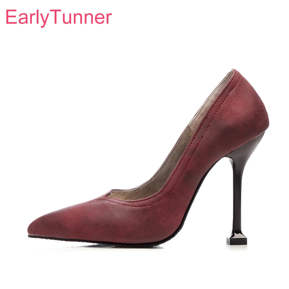 

2022 Brand New Glamour Wine Red Black Women Formal Pumps Sexy High Thin Heels Office Lady Shoes Plus Big Size 10 43 45 48