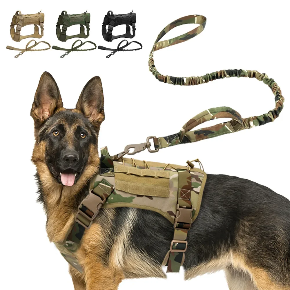 

Военная Тактическая шлейка для собак, поводок K9, жилет для домашних животных с ручкой, нейлоновый банджи-поводок для собак, свинцовый тренировочный охотничий облегченный модульный поводок для собак