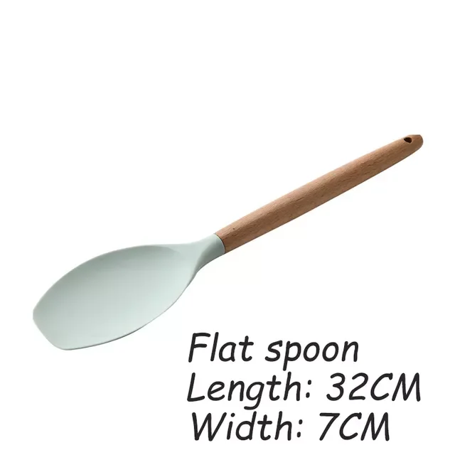 

2023New Silicone Utensils Cooking Kitchenware Tool Set With Wooden Multifunction Handle Non-Stick Spatula Ladle Egg Beaters Shov