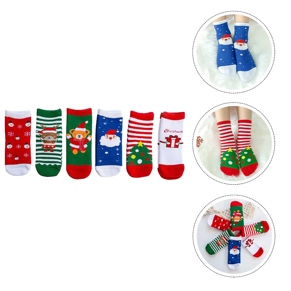 

6 пар, детские рождественские носки из чесаного хлопка
