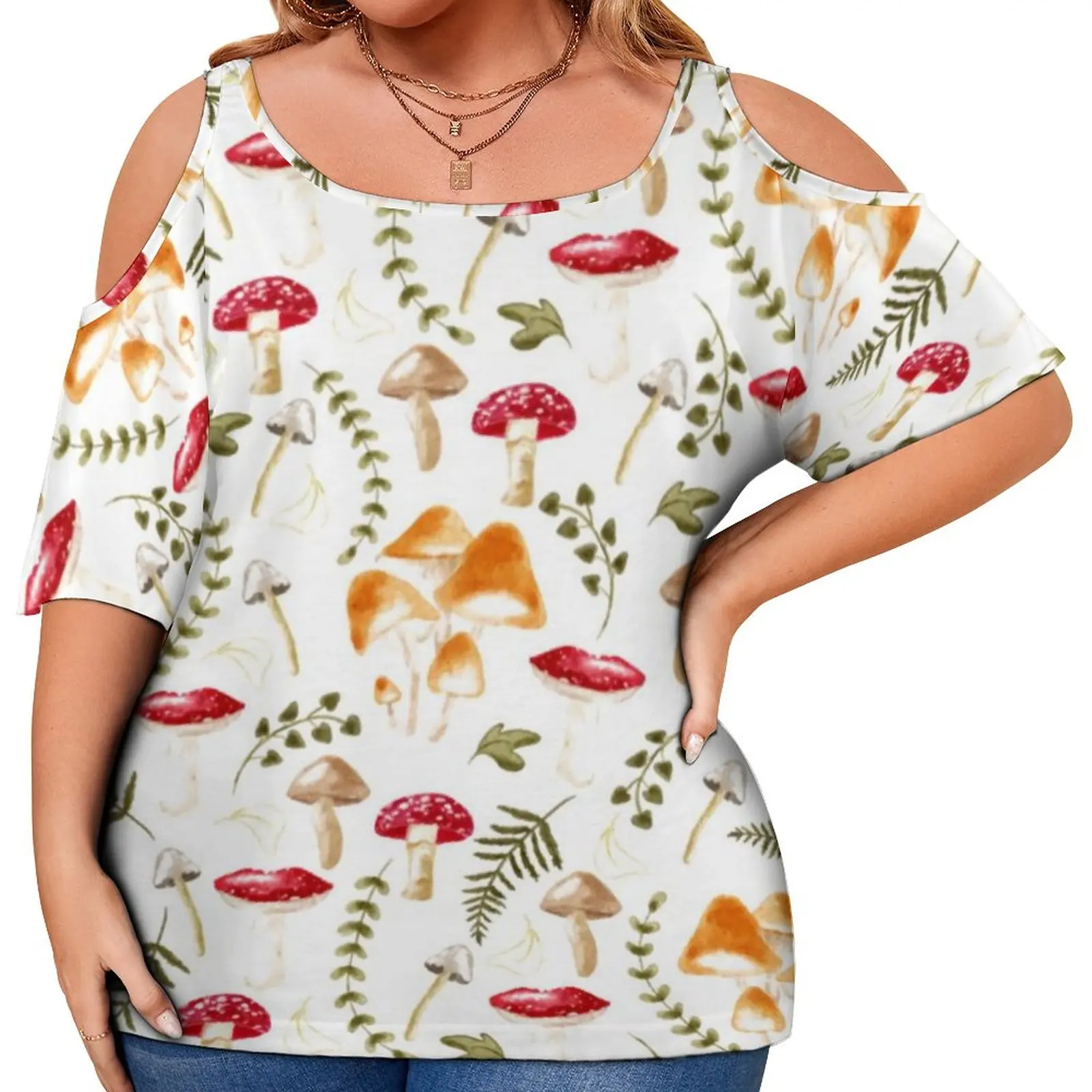 

Mushroom Design T-Shirt Aesthetic Forest Print Trendy T-Shirts Short Sleeve Casual Tshirt Summer Print Tees Plus Size