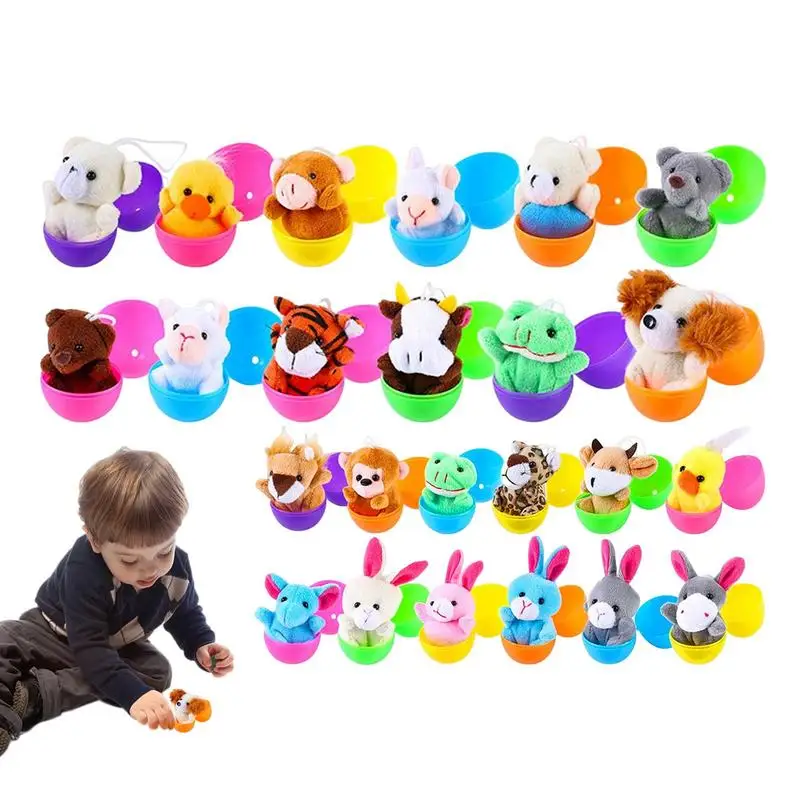 

Novelty Easter Filled Surprise Egg With Animal Finger Puppets Bright Colorful Easter Eggs Easter Party Basket Accessories 24Pcs