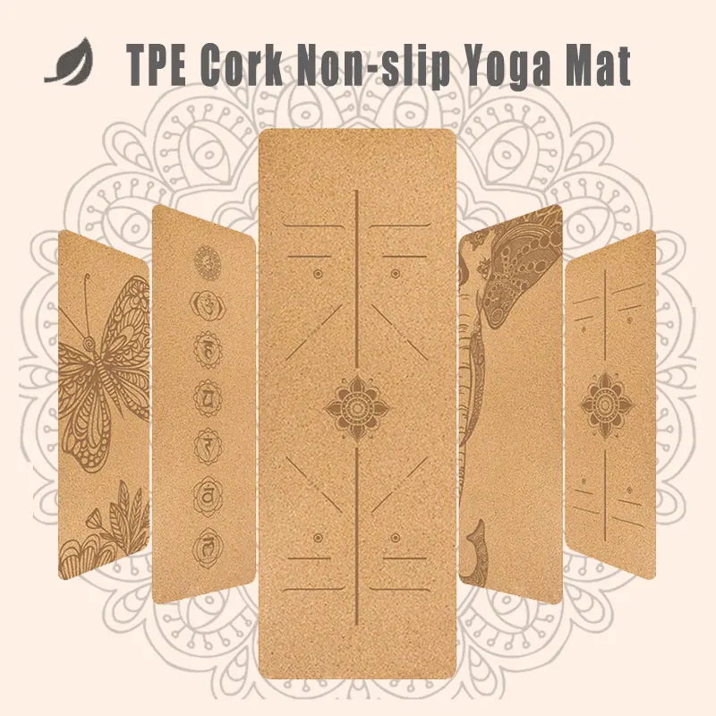 

Yoga Mat Anti Skid Natural Cork 5mm Thick TPE Carpet For Meditation Pilates Exercise With Position Lines Sport Yoga Cork Mats