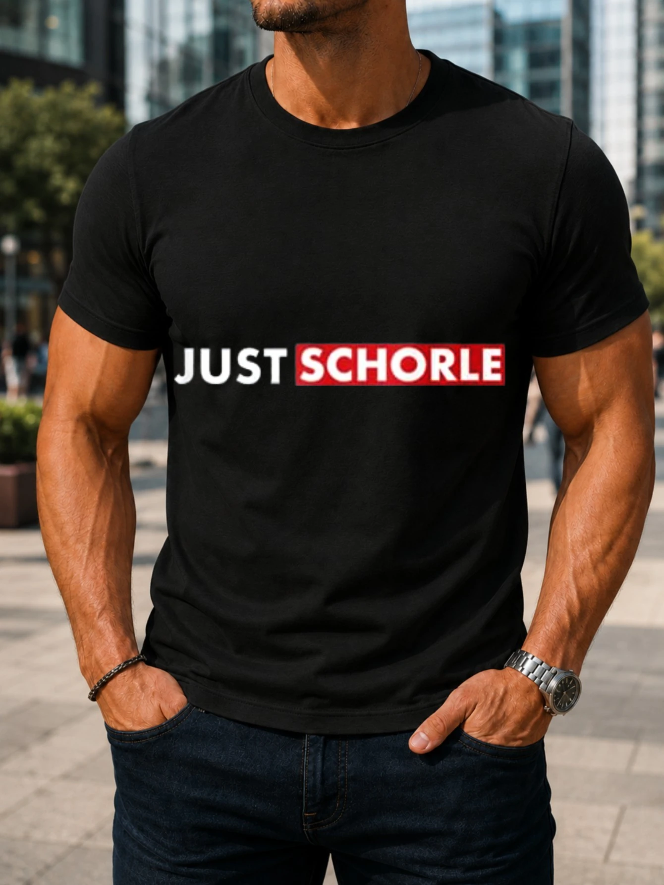Фото Футболка унисекс Just Schorle Minimal Clean Script с акцентом на красном вине и спритзе, в простом немецком стиле с юмором, для любителей напитков. №1