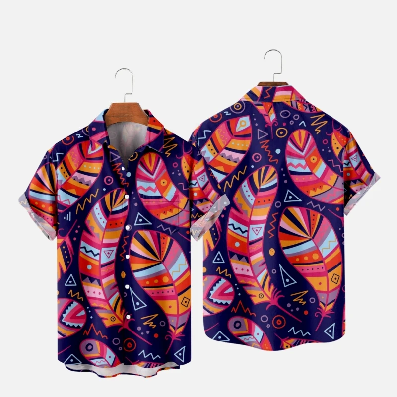 

Men's Hawaiian Shirt Feather Pattern 3D Printed Hombre Fashion Shirt Casual Beach Tops