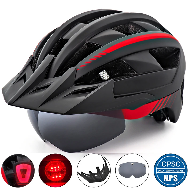 

Road Bicycle Helmet With lights Moutain Road USB Rechargeable Cycling Helmet For Man Sun Visor Goggles Men MTB Bike Headgear