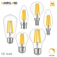 ganriland 6 5w 12w high lumen 1521m glass led edison filament bulbs e14 e27 b22 base 220v 2700k st58 g45 c35 a19 pendant bulbs