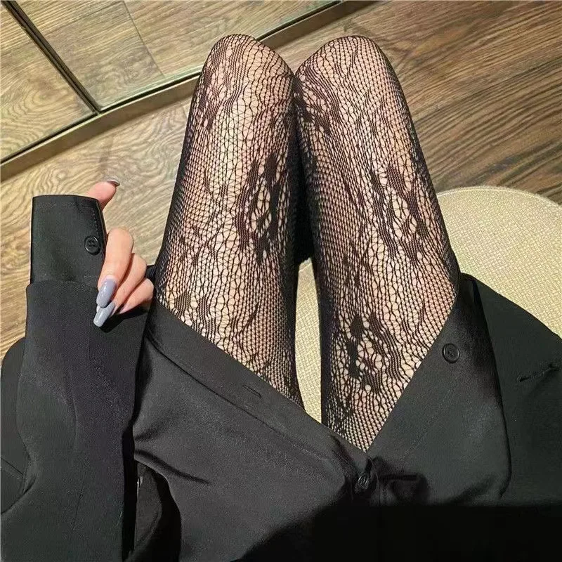 

Lace Sock Hollowed Out Mesh Socks Leggings Pantyhose Japanese Lorita Vintage Flower Rattan White and Black Silk