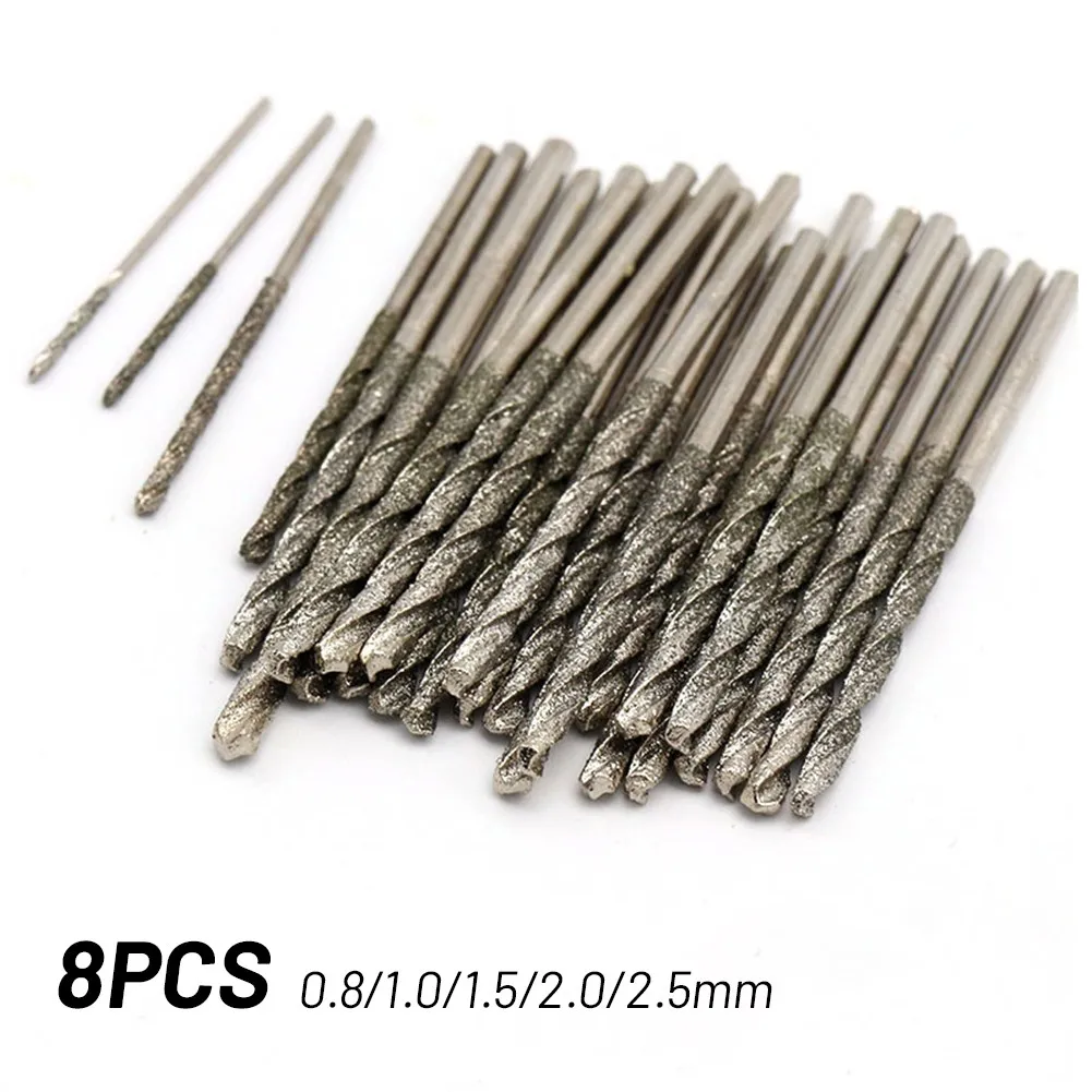 

8Pcs 0.8mm-2.5mm Diamond Coated Twist Drill Bits Set Needle High Speed Steel Power Tool For Glass Jewelry Agate Fine Drilling
