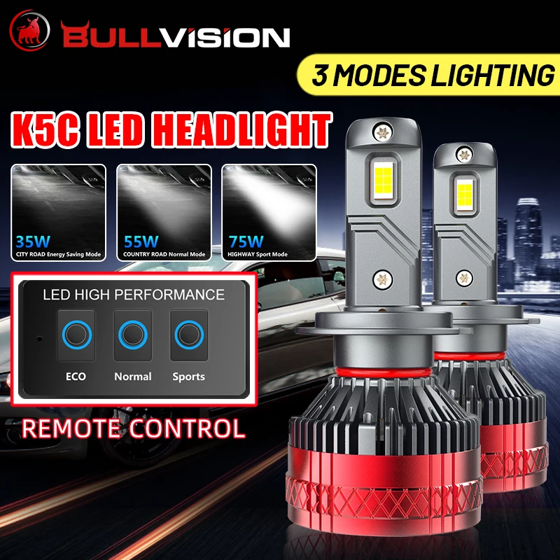 Лампа Bullvision K5C для автомобильных фар, 3 режима, 35 Вт, 55 Вт, 75 Вт