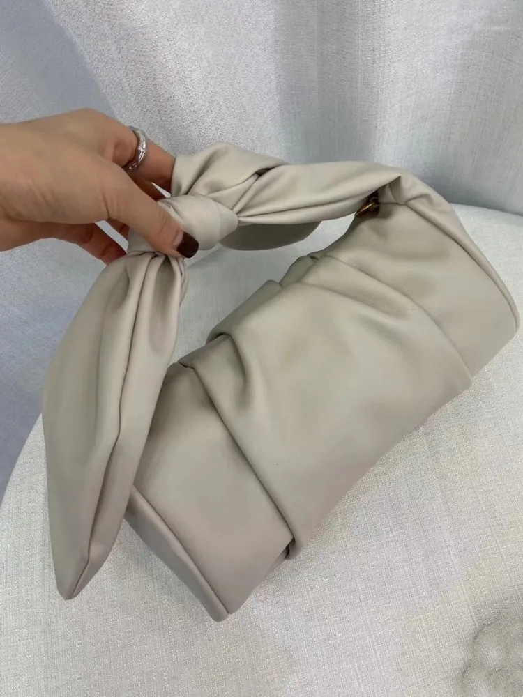 

Женская плиссированная сумка с бантом, вечерние ная дизайнерская маленькая сумка-тоут из спилковой кожи, Повседневная сумка на одно плечо, ...