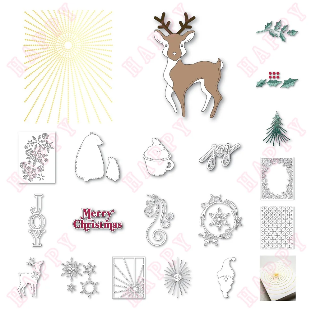 

Metal Cutting Dies Merry Christmas Flowers And Deer For DIY Craft Make Greeting Card Scrapbooking Decoration Embossing Template