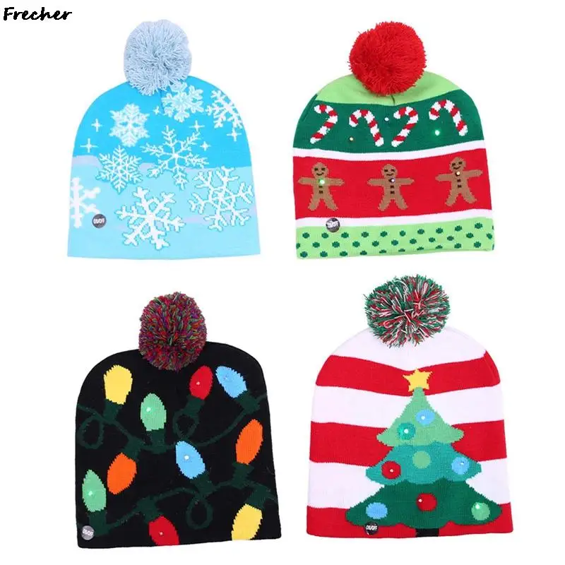 

LED Light Beanies Christmas Hat Santa Claus Night Lighting Caps Unisex New Year Party Decor Cap 2022 Winter Warm Hats Knitted
