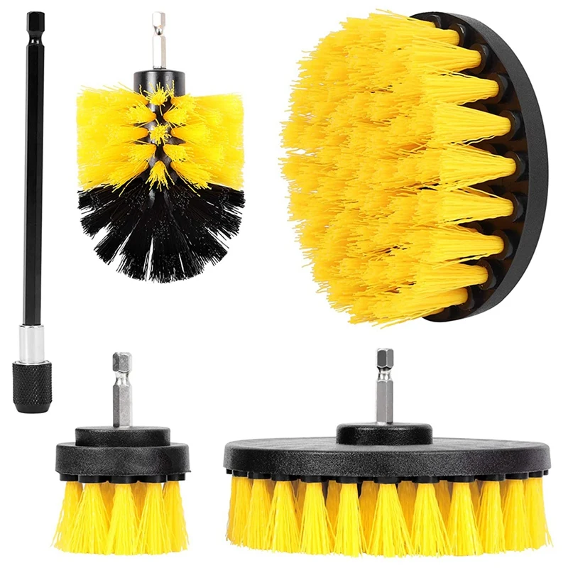 

5 Pcs Drill Brush, Drill Cleaning Brushes For Car, Carpet, Bathroom, Kitchen(2 / 3.5 / 4 / 5 Inch Brushes+Extension Rod)