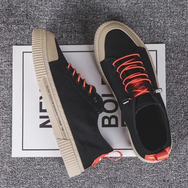 

Shoes Men Tide Shoes Summer Low Help Men Canvas Shoes Flat Bottom Casual Shoes Korean Version Style Black Spring/Autumn Lace-up