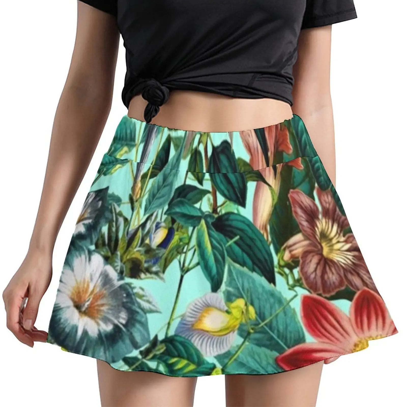 

Colorful Tropical Floral Skirt Summer Botanical Garden Aesthetic Casual A-line Skirts Vintage Mini Skirt Big Size Short Bottoms