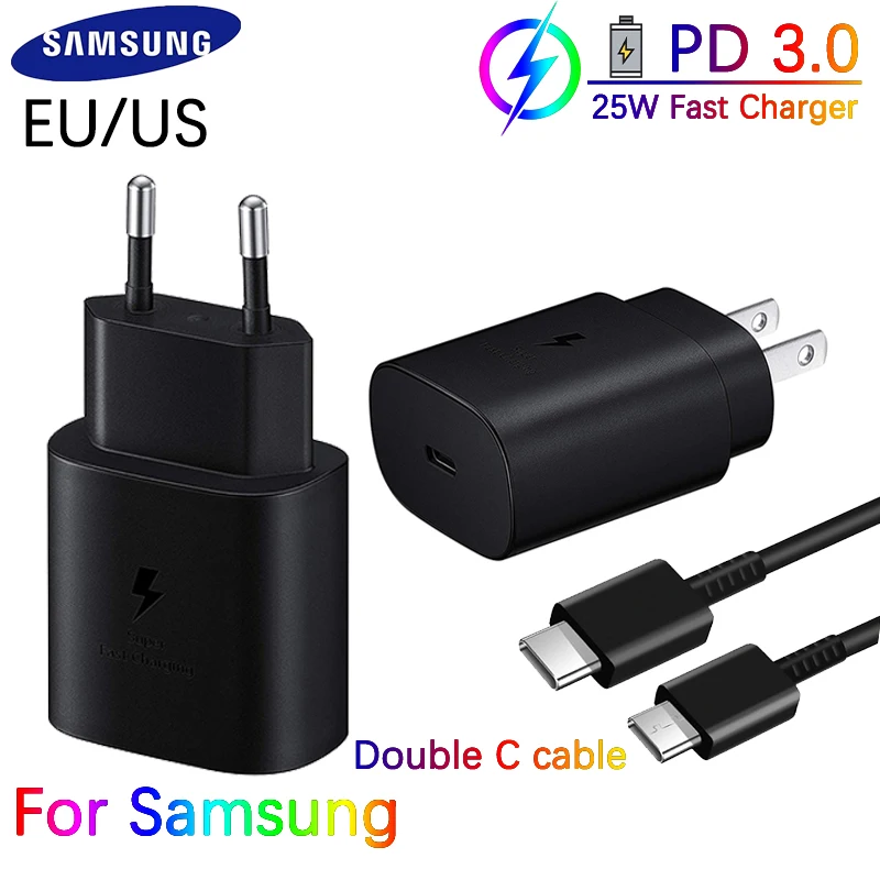 

Оригинальное зарядное устройство Samsung A53 S21 S22 5G 25 Вт, супербыстрая зарядка Usb Type-C PD3.0 PPS, быстрая зарядка ЕС для Galaxy Note 20 Ultra