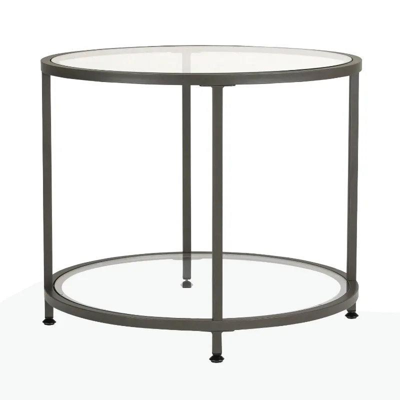 

Studio Designs Home Camber Modern Round Glass End Table, Pewter Gray