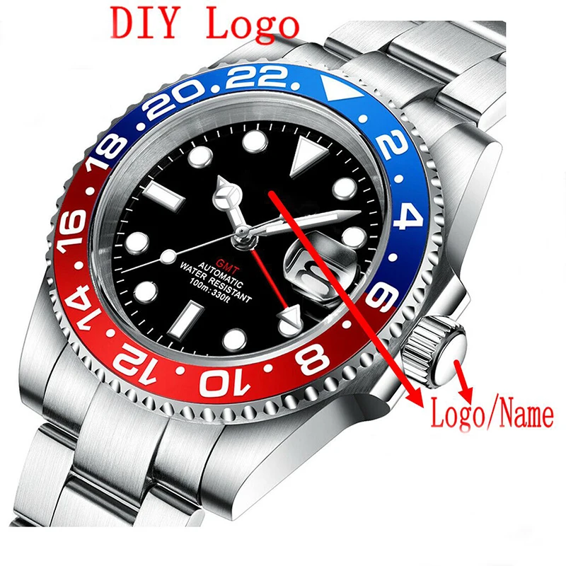 Мужские автоматические часы GMT 40 мм двунаправленный вращающийся керамический